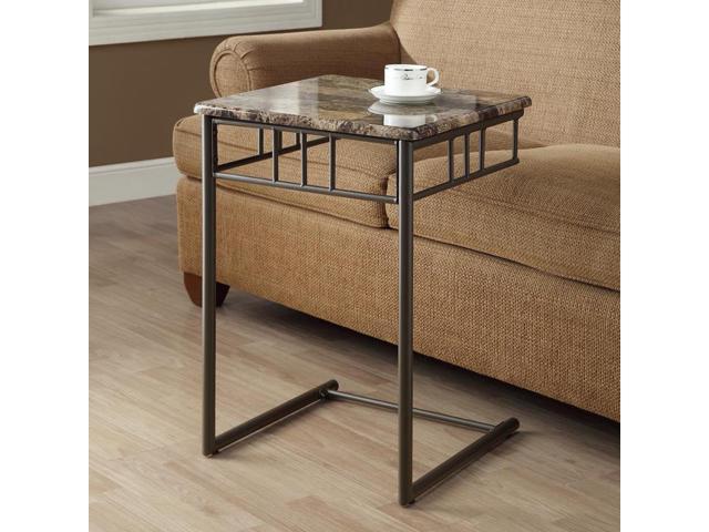 Monarch Specialties Bronze Metal and Cappuccino Marble Snack/End Table 