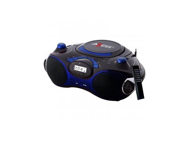 Axess Blue Portable Boombox MP3/CD Player with Text Display,with AM/FM Stereo, USB/SD/MMC/AUX Inputs