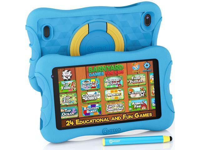 Kids Learning Tablet 7-inch IPS HD Display, WiFi,Android 10,2GB RAM 32GB ROM,with Educator Approved Academy(Over$150.00 Value),Protective Case with Adjustable Bracket(kickstand)and Stylus,V10+ Blue