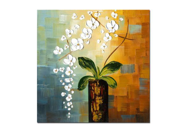 Wieco Art Beauty of Life 100% Hand-Painted Modern Flower Artwork Abstract Floral Oil Paintings on Canvas Wall Art for Home Decorations Wall Decor 24 by 24 inch FL1066-1
