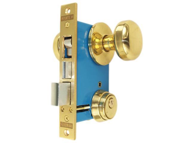Maxtech LHR (Like Marks 22AC/3-W-LHR) Polished Brass Finish Left Hand Reverse Double Cylinder Iron Gate Ornamental Mortise Lockset with 2-1/2" Backset