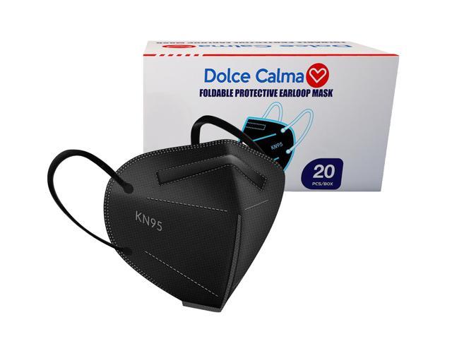 KN95 Face Mask Pack of 20 pcs, FDA Authorized Dolce Calma Black Reusable KN95 Face Masks, Individually Wrapped, 5 Layers Cup Dust Mask, Protection Against PM2.5, Forest fire, Smoke, Dust, for Adults