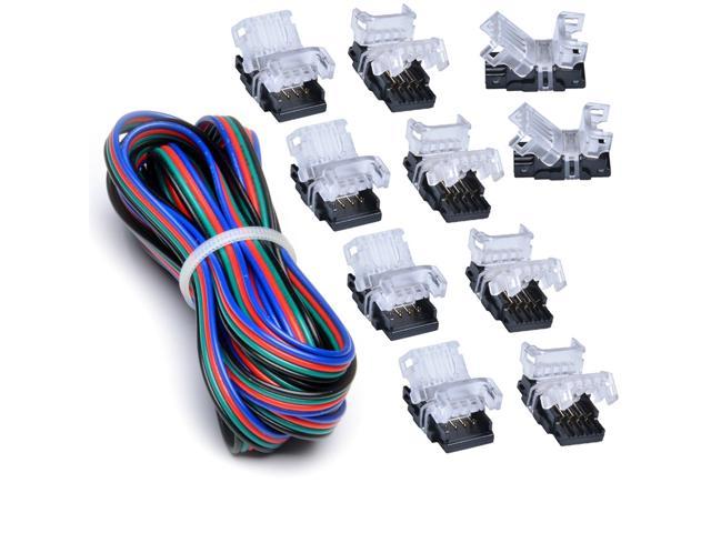 Strip to Wire Quick Connection Kit: 12Pcs 4-Pin Strip to Wire Connectors + 100Pcs Mounting Brackets + 10M Extension Cable GRIVER 4 Pin LED Connector for Waterproof 5050 LED Strip Light LILYHOME