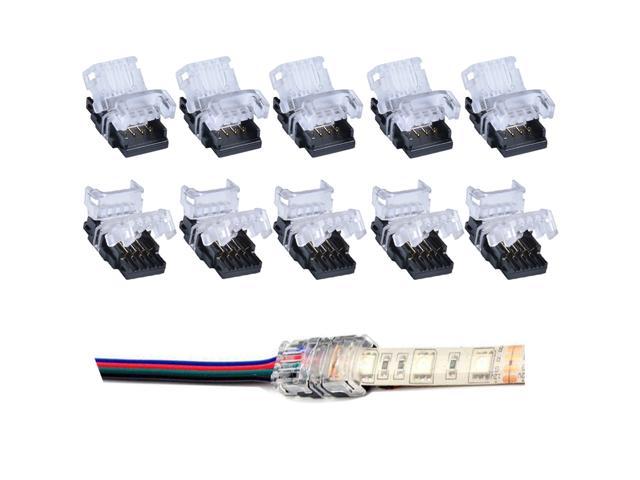SUPERNIGHT 10 Pack 4 Pin LED Connector for Non-Waterproof 10mm RGB 5050 5630 LED Strip Lights Strip to Wire Quick Connection Without Stripping Wire 