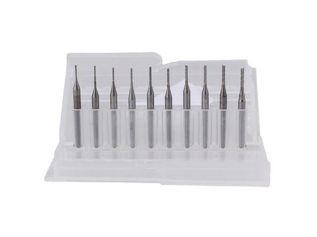 10x 3.175mm Carbide End Mill Engraving CNC PCB Bit 0.6-1.5mm CED Rotary Burr Set