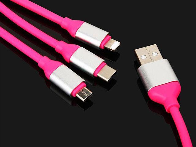 Pink Sky Round Telescopic Aluminum Alloy Shell Charging Cable Three-in-One Data USB Cable Phone Charger 