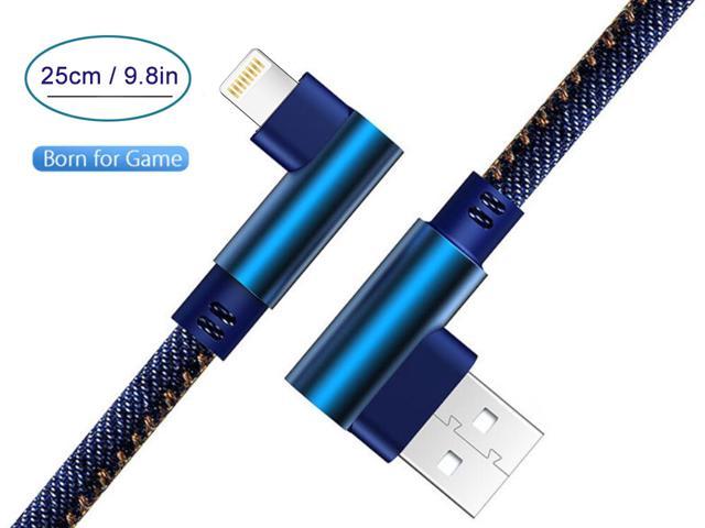 3 Pack, 25cm] Right Angle iPhone Charger Cable, 90 Degree Elbow Fast  Charger Braided Data Cord for Game Video Work with iPhone, iPad, iPod and  More Short Lightning Cable (Blue) 