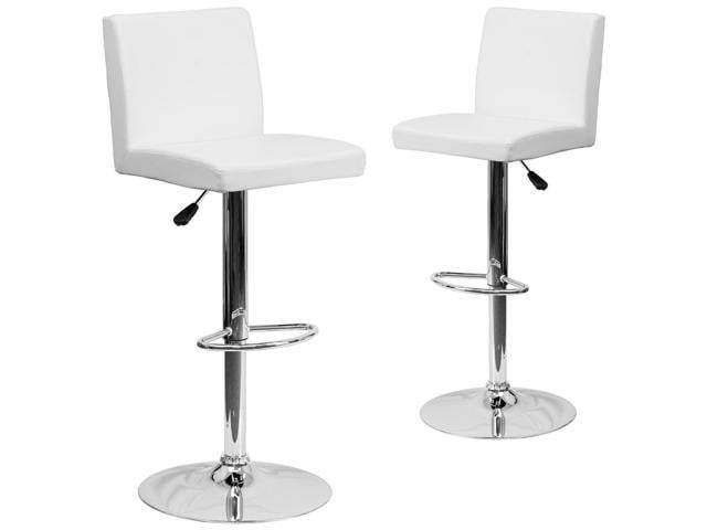 Photo 1 of 2 Pk. Contemporary White Vinyl Adjustable Height Barstool with Chrome Base