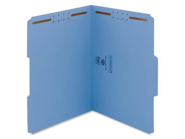 Photo 1 of Smead 1/3 Tab Cut Letter Recycled Fastener Folder - 8 1/2" x 11" - 2 x 2K Fastener(s) - Top Tab Location - Assorted Position Tab Position - Blue - 100% - 50 / Box