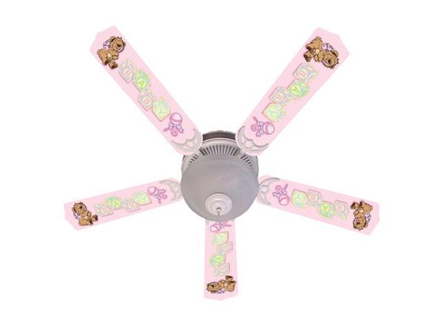 Pink Teddy Bear And Blocks Print Blades 52in Ceiling Fan Light Kit