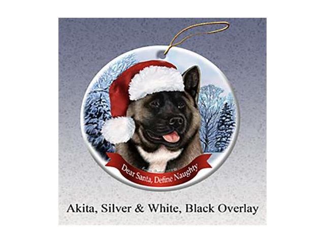 Holiday Pet Gifts Akita Santa Hat Dog Porcelain Ornament Silver & Red