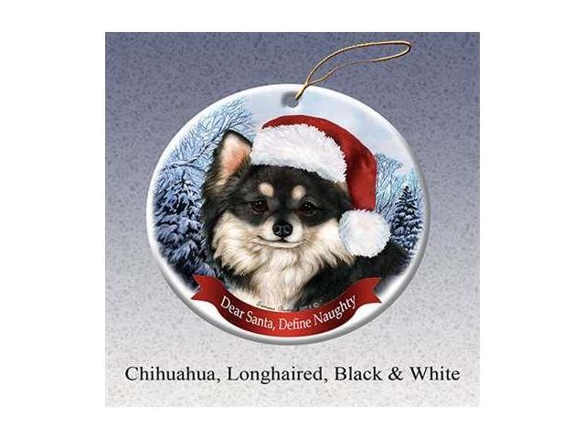 Holiday Pet Gifts Chihuahua Longhaired Black White Santa Hat Dog