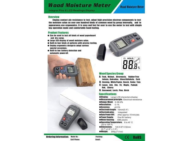 LCD 0-99.9% 2Pins Wood Industry Digital Moisture Meter Humidity Tester  Timber nq8