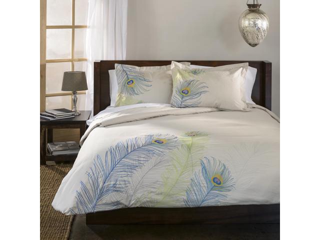 Superior Decorative Embroidered Peacock Feather Duvet Set Cal