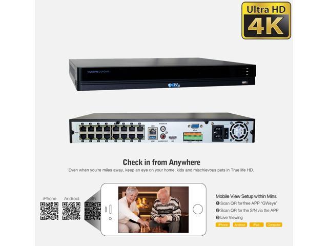 GW Security 16 Channel 4K NVR 8MP (3840x2160) H.265+ IP PoE AI Security
