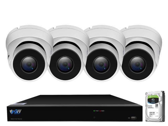 GW 4K UltraHD 8MP Security Camera System, 8-channel H.265 UHD 4K NVR, 4 x 4K 8 Megapixel Waterproof Dome PoE IP Cameras, Smart AI Face Recognition Human/Vehicle Detection, 2TB HDD