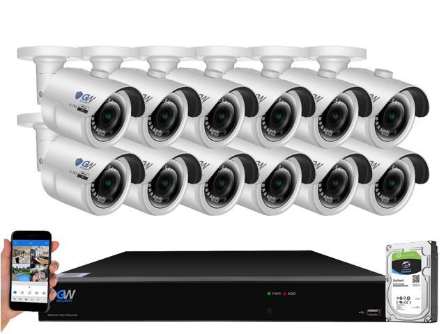 GW 4K UltraHD 8MP Security Camera System, 16-channel H.265 UHD 4K NVR, 12 x 4K 8 Megapixel Waterproof Bullet PoE IP Cameras, Smart AI Face Recognition Human/Vehicle Detection, 4TB HDD
