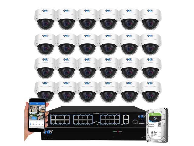 GW Security UltraHD 4K 32 Channel H.265+ NVR 8MP Security Camera System, 24 x 4K 8MP Outdoor/Indoor Dome PoE IP Cameras, Smart AI Face Recognition Human/Vehicle Detection, 8TB HDD