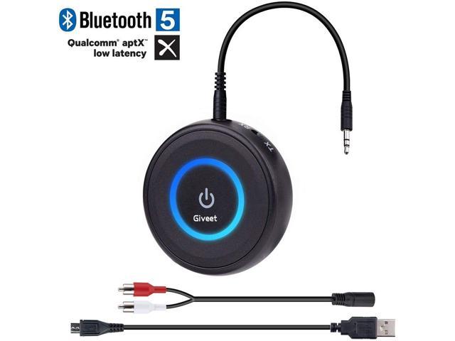 Power by USB, Low Latency Bluetooth V5.0 Transmitter Receiver 2 in 1 Transmitter Receiver Portable Wireless Bluetooth Adapter with 3.5mm Audio Cable for TV/Headphone/PC/Car/Home Stereo 