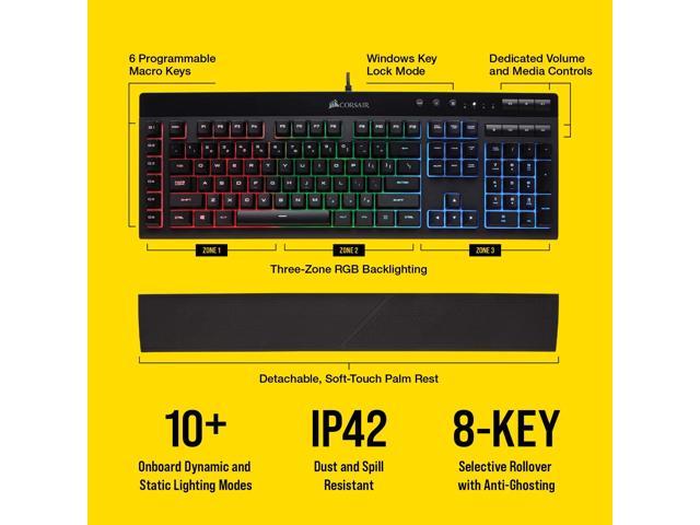 Corsair K55 RGB Gaming Keyboard IP42 Dust and Water Resistance – 6 Programmable Macro Keys – Dedicated Media Keys - Rest Included Gaming Mice - Newegg.com