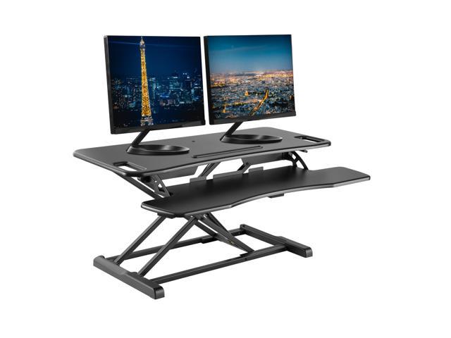 35 Inch Computer Tabletop Stand Up Desk Fits Dual Monitors Ergonomic Deep Keyboard Tray IBAMA Height Adjustable Office Workstation Standing Desk Converter Table Riser with Gas Spring-BLACK