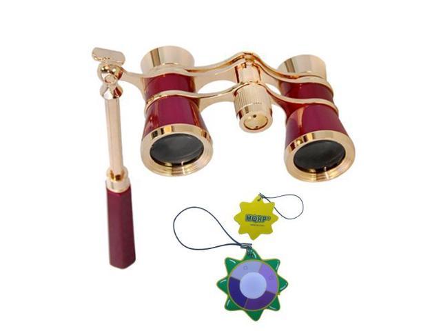HQRP Opera Glasses Burgundy with Gold Trim w/ Built-In Extendable Handle plus HQRP UV Meter