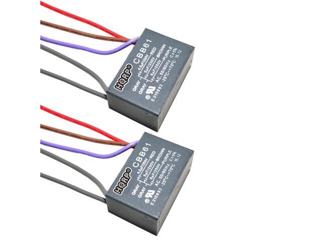 Hqrp 2 Pack Ceiling Fan Capacitor Cbb61 4 5uf 5uf 6uf 5 Wire Plus