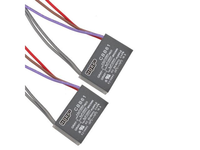 Hqrp 2 Pack Ceiling Fan Capacitor Cbb61 4 5uf 5uf 5uf 5 Wire Plus