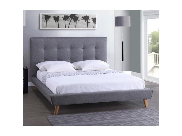 King Size Modern Grey Linen Upholstered, King Platform Bed With Tufted Headboard