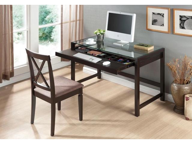 Baxton Studio Idabel Dark Brown Wood Modern Desk With Glass Top