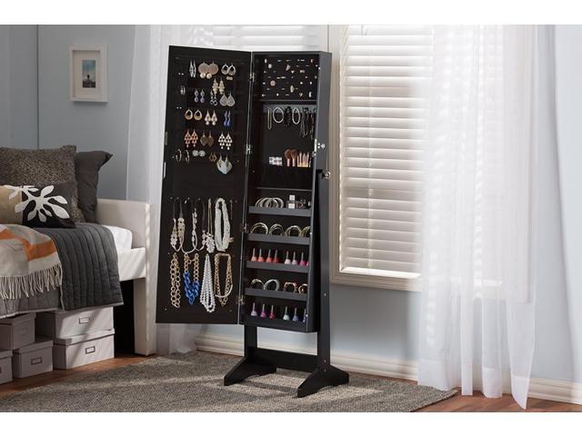 Baxton Studio Alena Black Finishing Wood Free Standing Cheval Mirror Jewelry Armoire Newegg Com