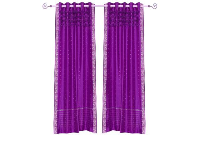 Lined Violet Red Hand Crafted Grommet Top Sheer Sari Curtain