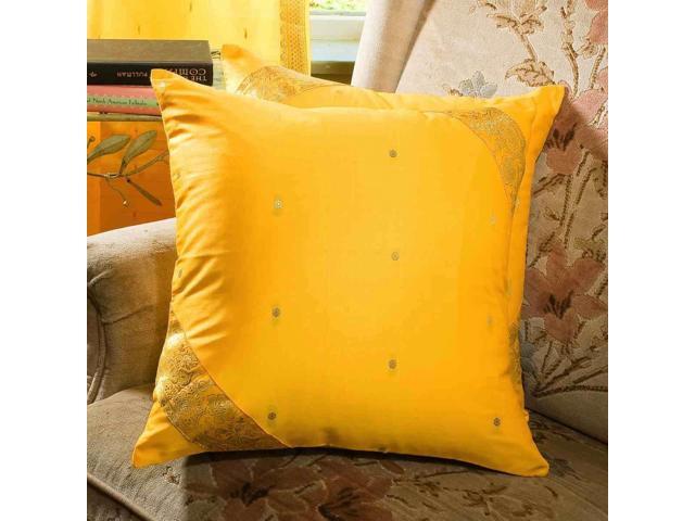 Yellow 2 Decorative Handcrafted Sari Cushion Cover Throw Pillow