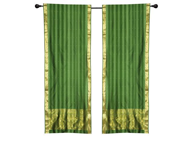 2 Lined Boho Green Indian Sari Curtains Rod Pocket Window Drapes