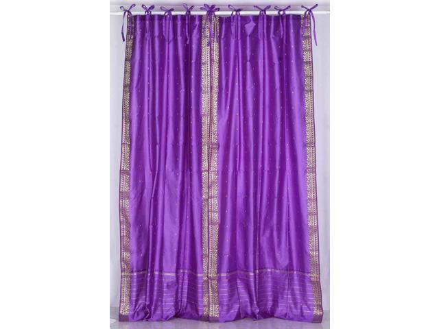 Lavender Tie Top Sheer Sari Curtain Drape Panel 43w X 63l