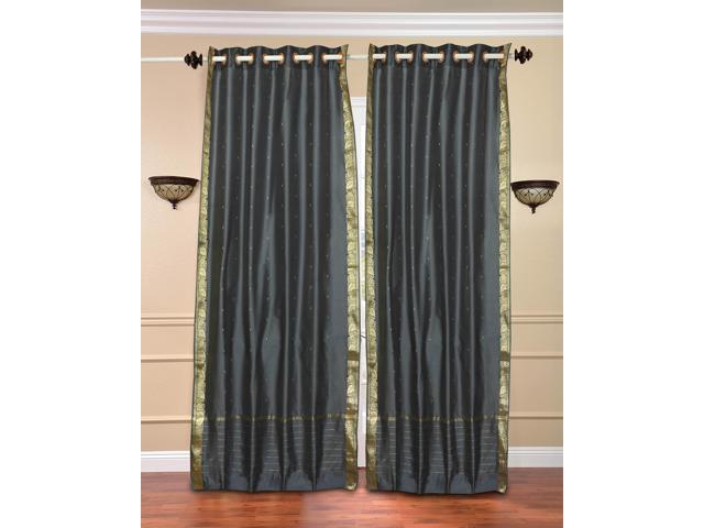 Dark Grey Ring Top Sheer Sari Curtain Drape Panel 43w X 120l