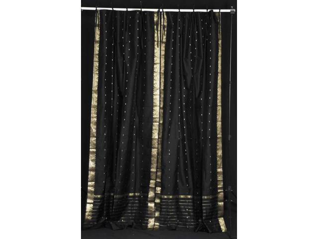 Black Tie Top Sheer Sari Curtain Drape Panel 43w X 96l