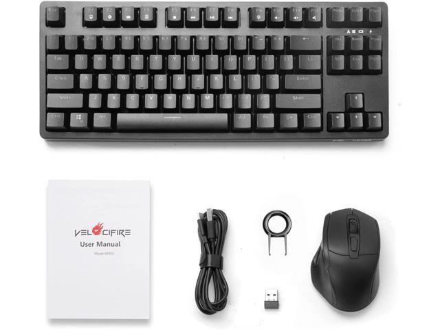 Wireless Keyboard and Mouse Combo Gaming, Velocifire KM01 87 Key Red Switch  Wireless Mechanical Gaming Keyboard, Large Capacity Rechargeable Battery 