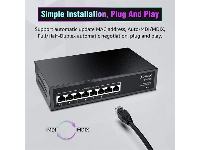 Aumox 8 Port Gigabit POE Switch, 8 Port POE 120W, Gigabit Ethernet  Unmanaged Network Switch, Plug and Play, Sturdy Metal Housing, Traffic  Optimization 