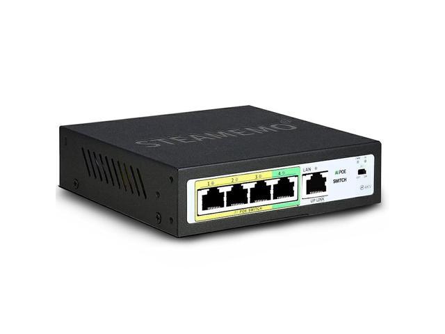 2 Uplink），802.3af/at PoE 100Mbps Extend to 250Meter,Unmanaged Metal Plug and Play 52W Built-in Power STEAMEMO AI PoE Switch （4 POE Ports