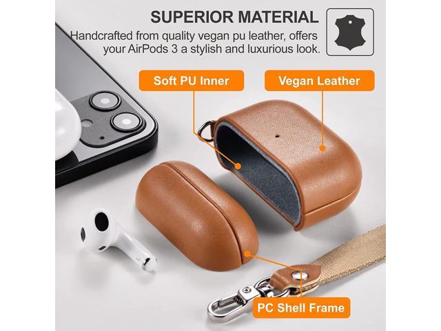 Support Wireless Charger Brown ICARERSPACE Premium Genuine Leather Shockproof Protective Case Cover for Apple AirPods 3 Earphones Charging Case Leather Case for AirPods 3 LED Visible 2021