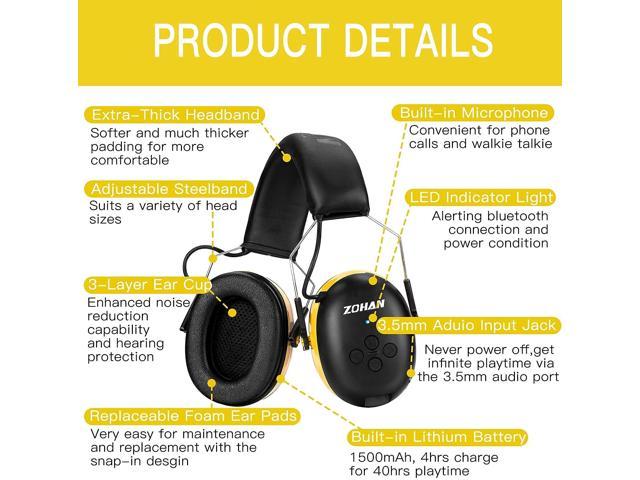 ZOHAN EM042 AM/FM Radio Headphone with Digital Display, Ear Protection for  Lawn MowingZOHAN EM037 Hearing Protection with Bluetooth, NRR 25dB,  Headphones for Mowing Construction