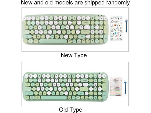 Candy-Green Bluetooth 5.1 Connection Ergonomic Design Keyboard Yunseity Wireless Keyboard Tablet Cute Round Retro Typewriter Keycaps for PC Laptop Mobile Phone