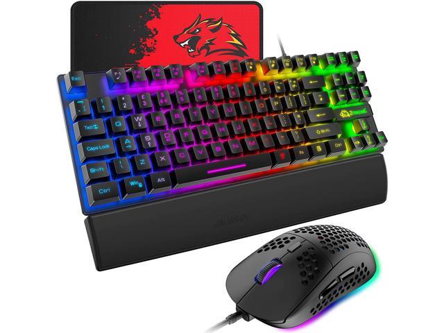 Gaming Keyboard and Mouse Combo,88 Keys Compact Rainbow Backlit Mechanical Feel Keyboard,RGB Gaming Mouse ,Mouse Pad and Keyboard Wrist Rest for PC (Black) - Newegg.com