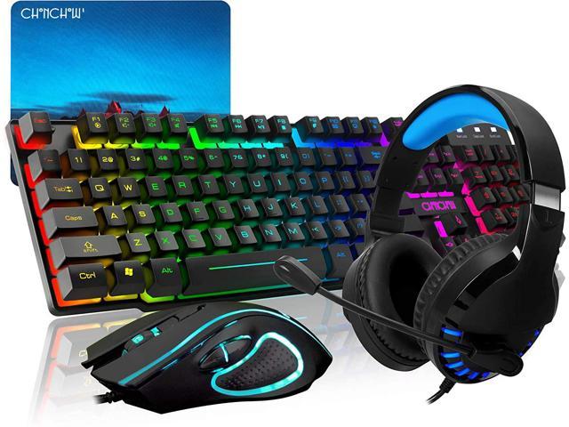 Gaming Keyboard Mouse Mousepad Headset Combo USB Wired RGB Rainbow Backlit Gaming Keyboard and Mice and Over Ear Headphone with Mic with Xbox one PS4 iMac - Newegg.com