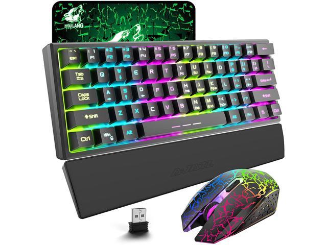 Wireless Gaming Keyboard and Mouse Combo,61 Key Rainbow Backlit Keyboard with Rechargeable 4000mAh,Mechanical Feel,Ergonomic,Quiet,RGB Mute Mice and Mousepad for PS4,Xbox One,Desktop,PC 