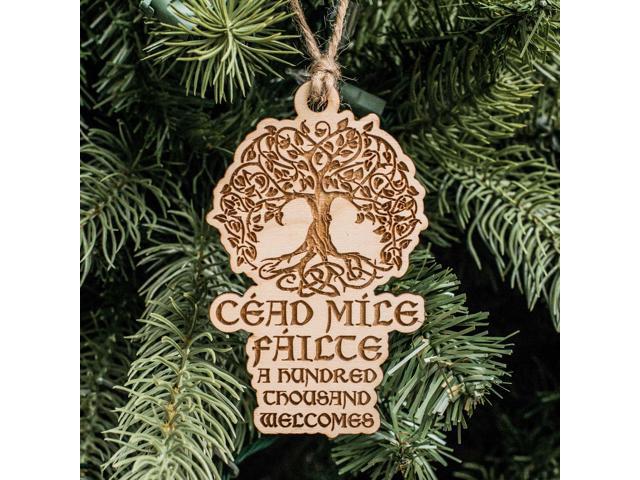 Ornament Cead Mile Failte A Hundred Thousand Welcomes Raw Wood 4x3in