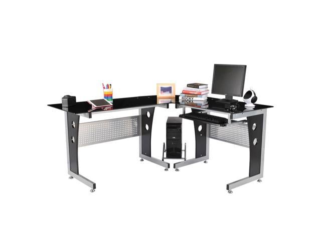 Homcom 64 Modern L Shaped Glasstop Office Workstation Computer