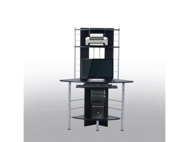 Homcom Corner Computer Desk Table With Keyboard Tray Cpu Stand Homcom Corner Computer Desk Table With Keyboard Tray Cpu Stand Printer Platform Black