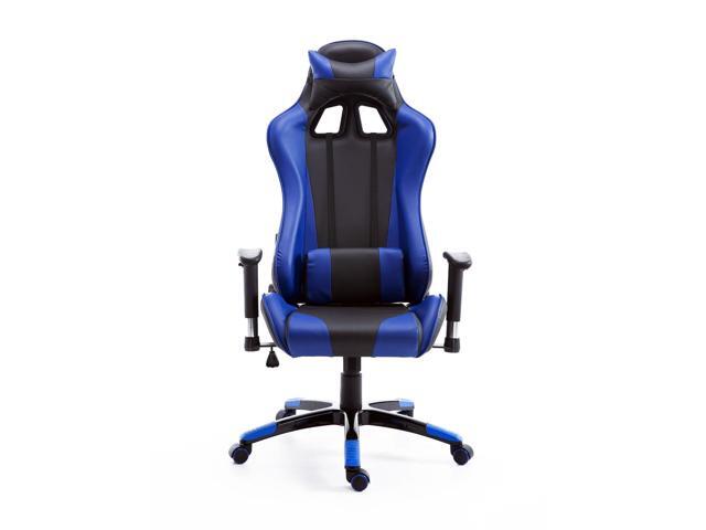 Homcom Executive Gaming Racing Office Chair With Waist Neck Cushions 360 Swivel Blue Black Newegg Ca